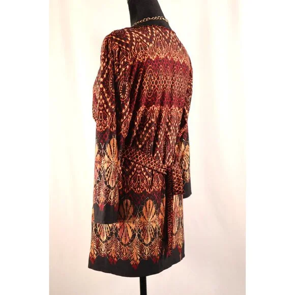 Dressbarn by women's Open Front Red & Gold Printed with Tie‎ Belt Size Medium - Picture 3 of 16